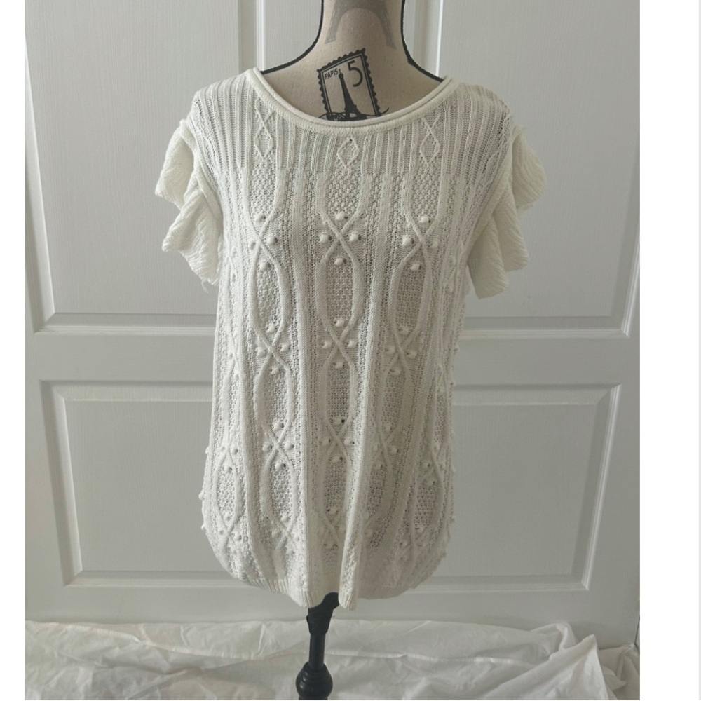 White Knit Short Sleeve Sweater